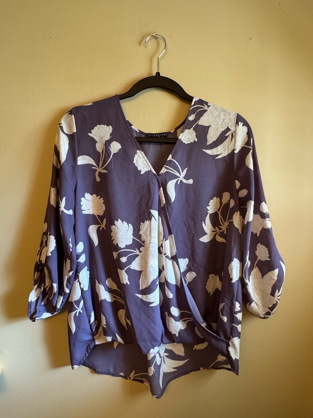 West Kei Purple Floral Wrap-Style Blouse